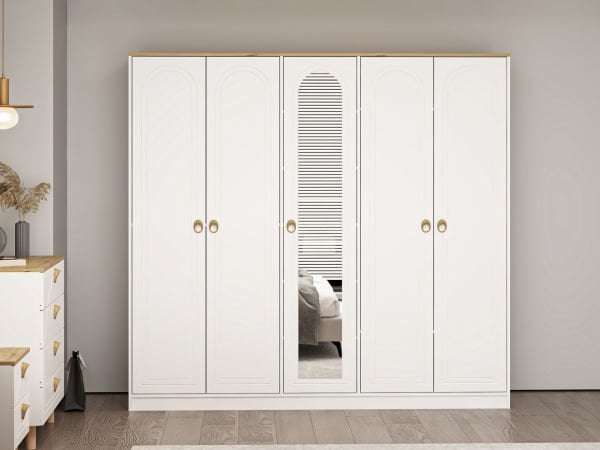 Lotus Bohem Tarz 5 Kapaklı Gardrop - Artisan/Beyaz
