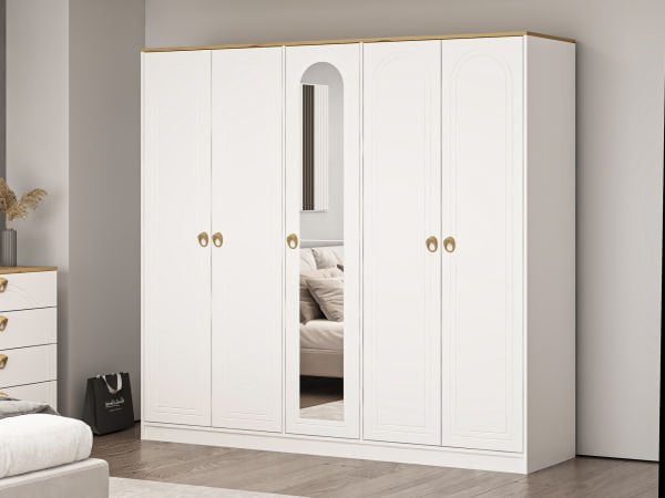 Lotus Bohem Tarz 5 Kapaklı Gardrop - Artisan/Beyaz