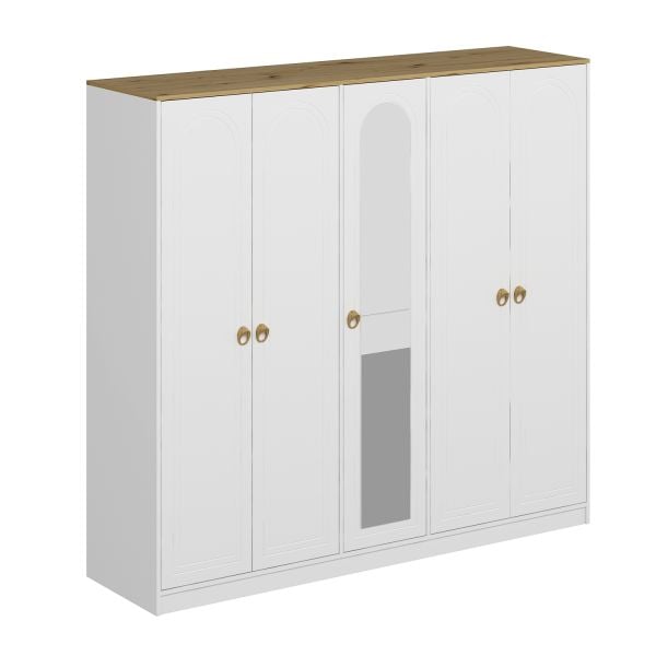 Lotus Bohem Tarz 5 Kapaklı Gardrop - Artisan/Beyaz