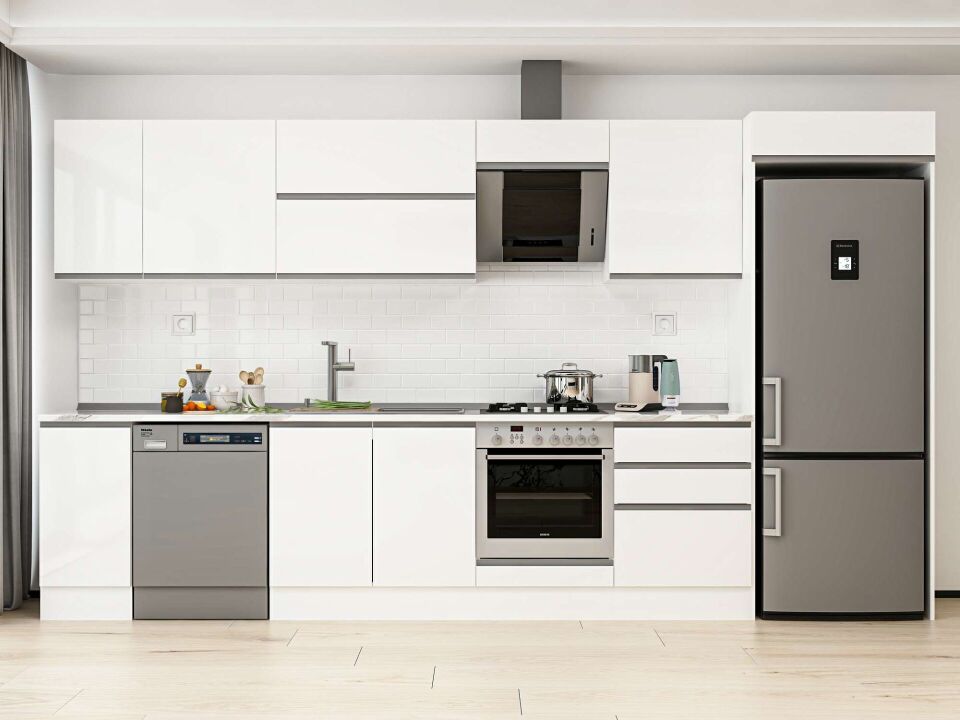 Alvinka 380X222 Cm High Gloss Mutfak Dolabı Mb-E80S40S60-2 High Gloss | Beyaz - Mdf