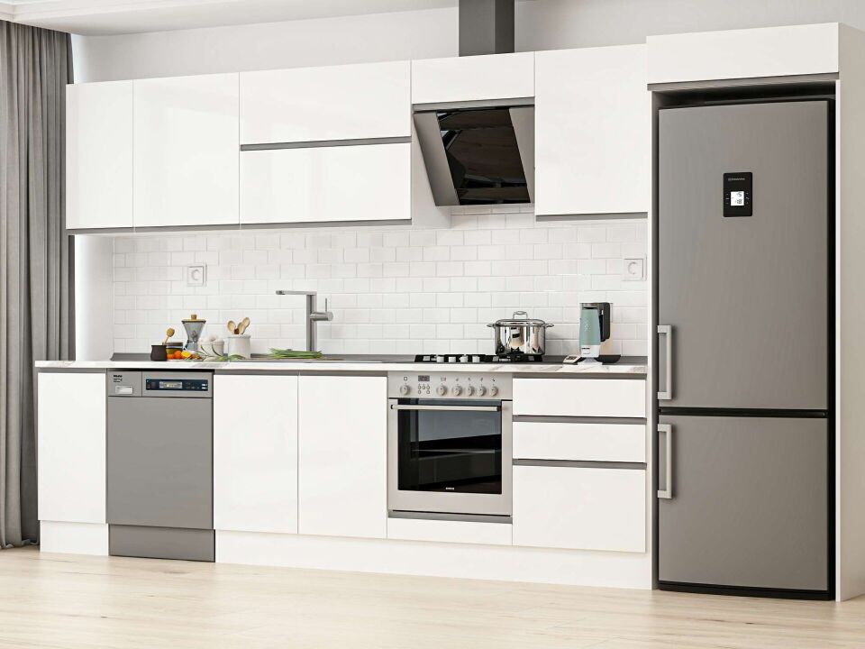 Alvinka 380X222 Cm High Gloss Mutfak Dolabı Mb-E80S40S60-2 High Gloss | Beyaz - Mdf