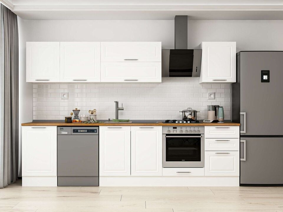 Alvinka 310X210 Cm Klasik Mebran Mutfak Dolabı M-E90S50S50-2 Mebran | Beyaz - Mdf