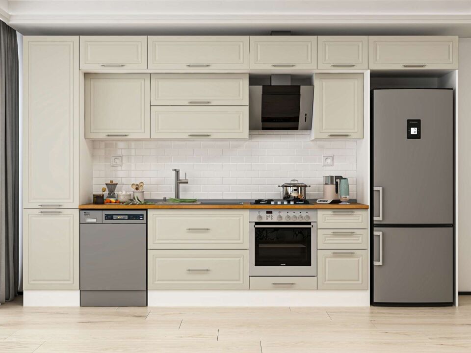 Alvinka 375X240 Cm Klasik Mebran Mutfak Dolabı Mbb-E80B50S45-2 Mebran | Kumtaşı - Mdf