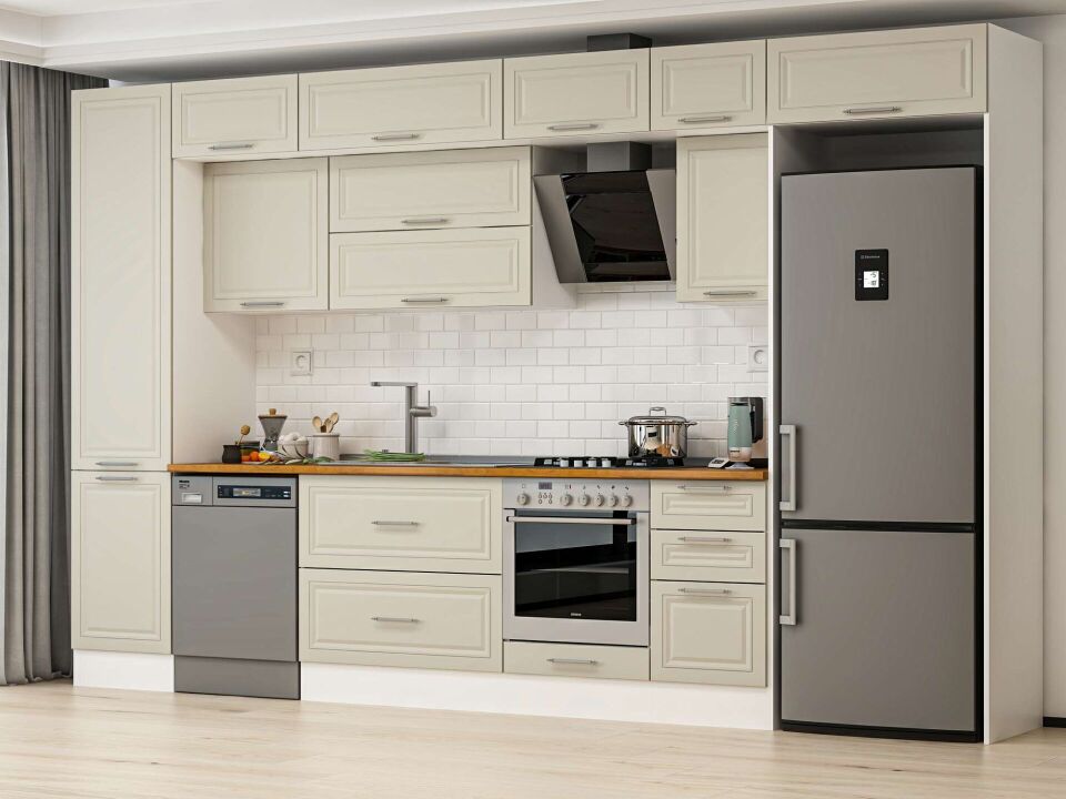 Alvinka 375X240 Cm Klasik Mebran Mutfak Dolabı Mbb-E80B50S45-2 Mebran | Kumtaşı - Mdf