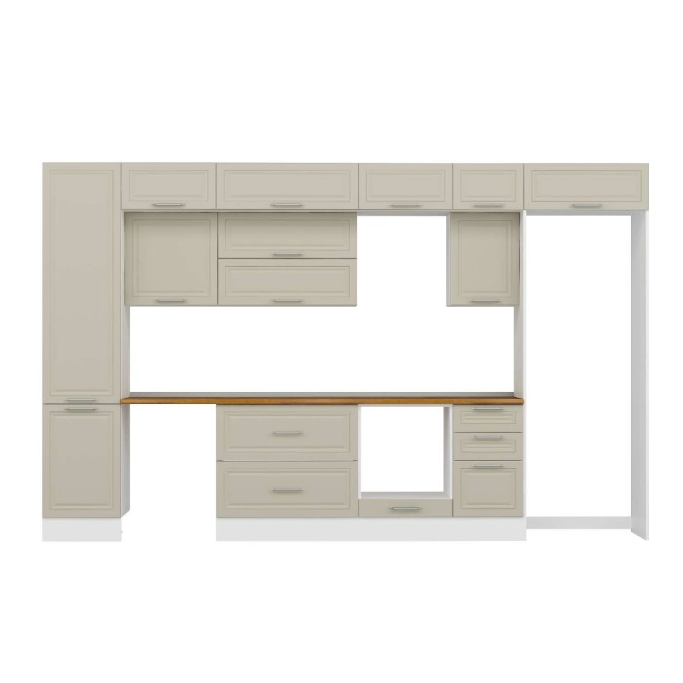 Alvinka 375X240 Cm Klasik Mebran Mutfak Dolabı Mbb-E80B50S45-2 Mebran | Kumtaşı - Mdf
