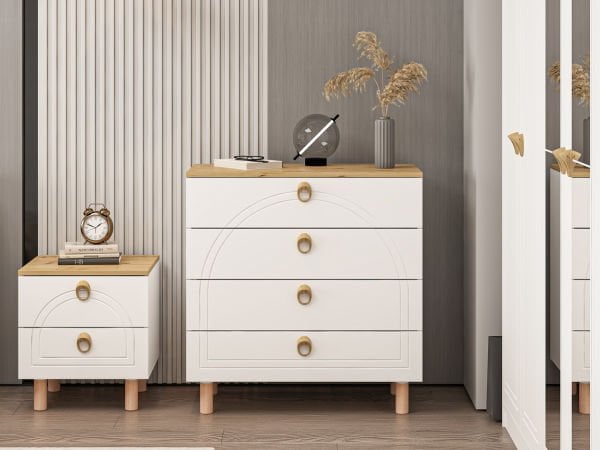 Lotus Bohem Tarz Şifonyer 4 Çekmece - Artisan/Beyaz