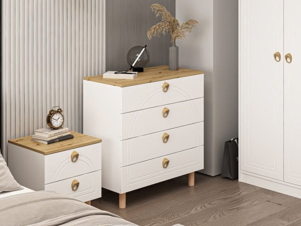 Lotus Bohem Tarz Şifonyer 4 Çekmece - Artisan/Beyaz