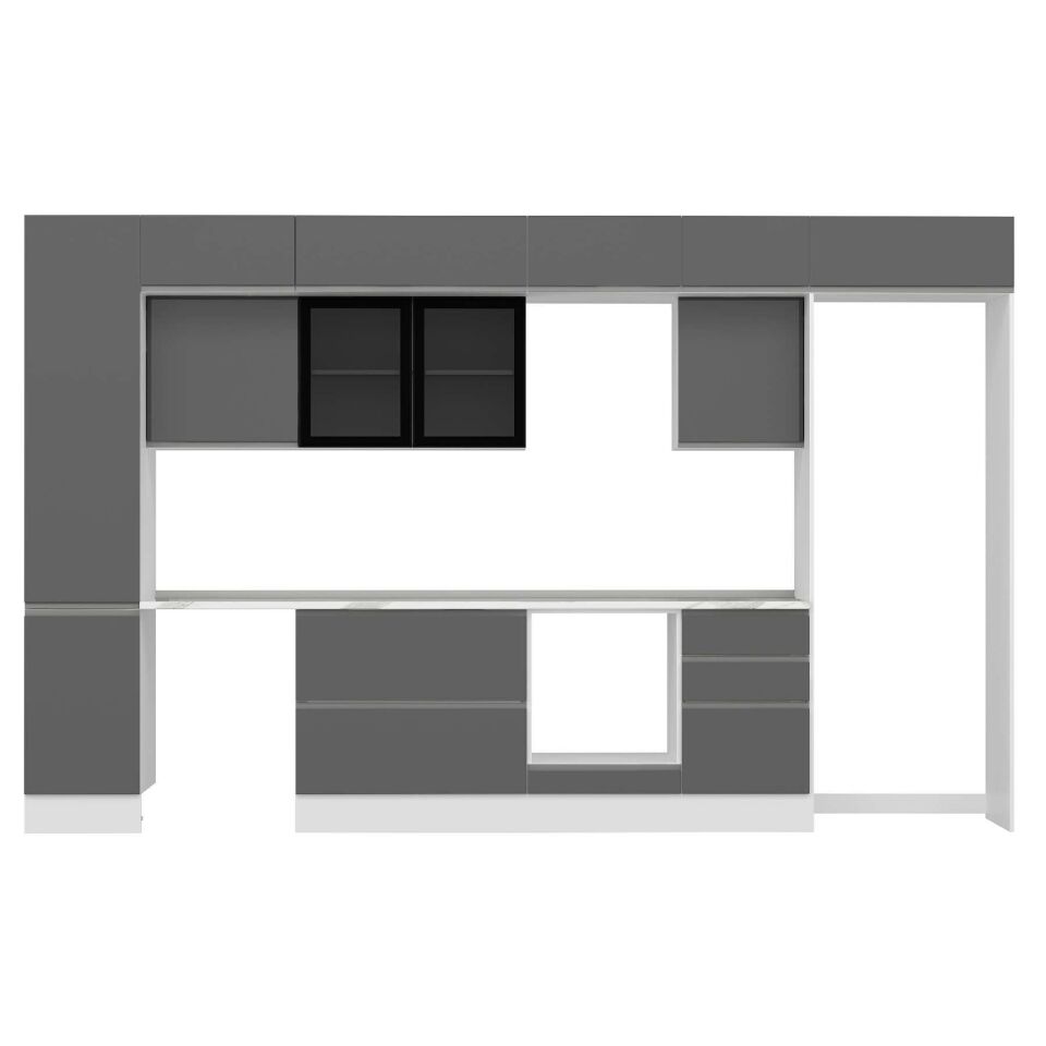 Alvinka 375X240 Cm High Gloss Mutfak Dolabı Mbb-E80B45S50-3 High Gloss | Antrasit - Suntalam