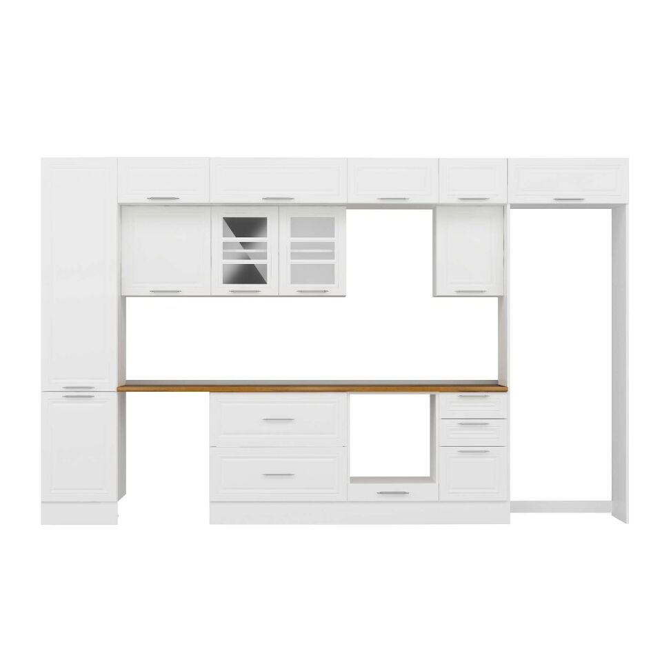 Alvinka 375X240 Cm Klasik Mebran Mutfak Dolabı Mbb-E80B50S45-3 Mebran | Beyaz - Suntalam