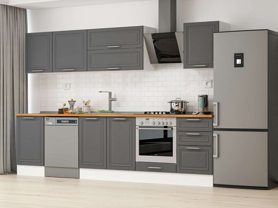 Alvinka 310X210 Cm Klasik Mebran Mutfak Dolabı M-E90S50S50-2 Mebran | Antrasit - Mdf