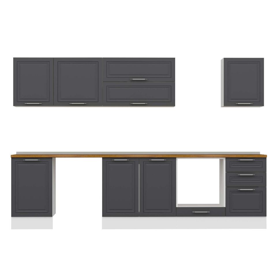 Alvinka 310X210 Cm Klasik Mebran Mutfak Dolabı M-E90S50S50-2 Mebran | Antrasit - Mdf