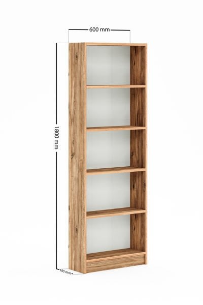 Cera Kts2 Modern Kitaplık / 5 Raflı - 60x180 Cm - Çam