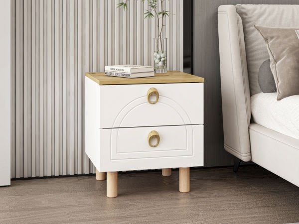 Lotus Bohem Tarz Komodin - Artisan/Beyaz