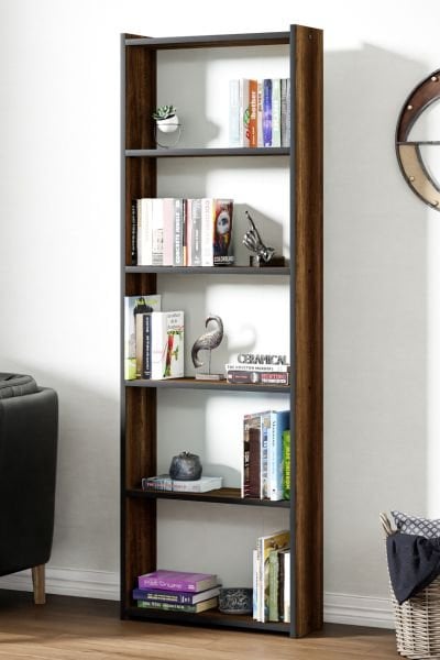 Ceramical Kts2 Modern Kitaplık / 5 Raflı - 60x180 Cm - Ceviz