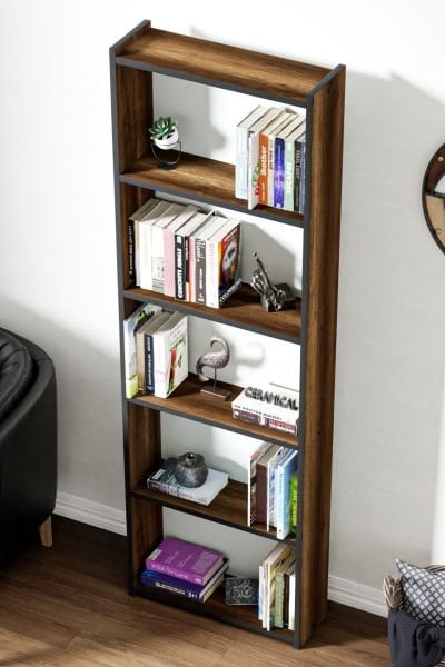 Cera Kts2 Modern Kitaplık / 5 Raflı - 60x180 Cm - Ceviz