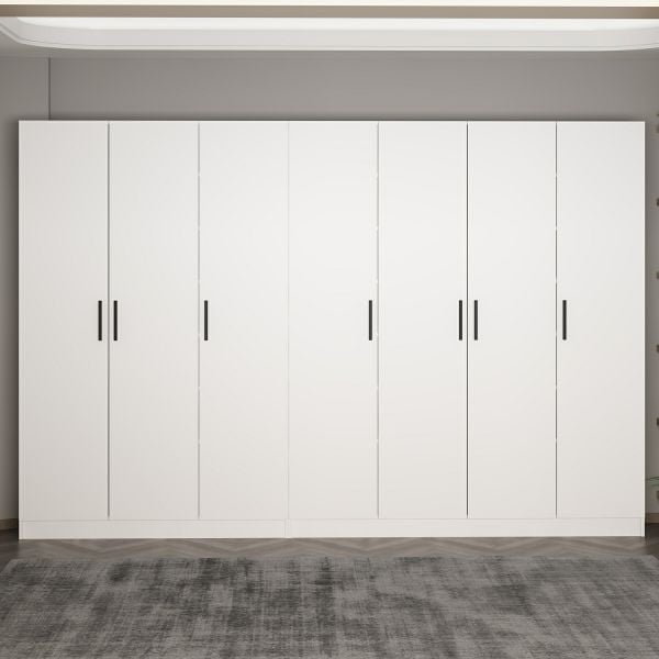 Minar Kale 210 Cm 7 Kapaklı 3B Raf Portmanto Beyaz