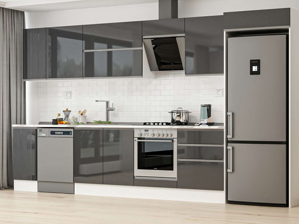 Alvinka 380X222 Cm High Gloss Mutfak Dolabı Mb-E80S40S60-2 High Gloss | Antrasit - Mdf