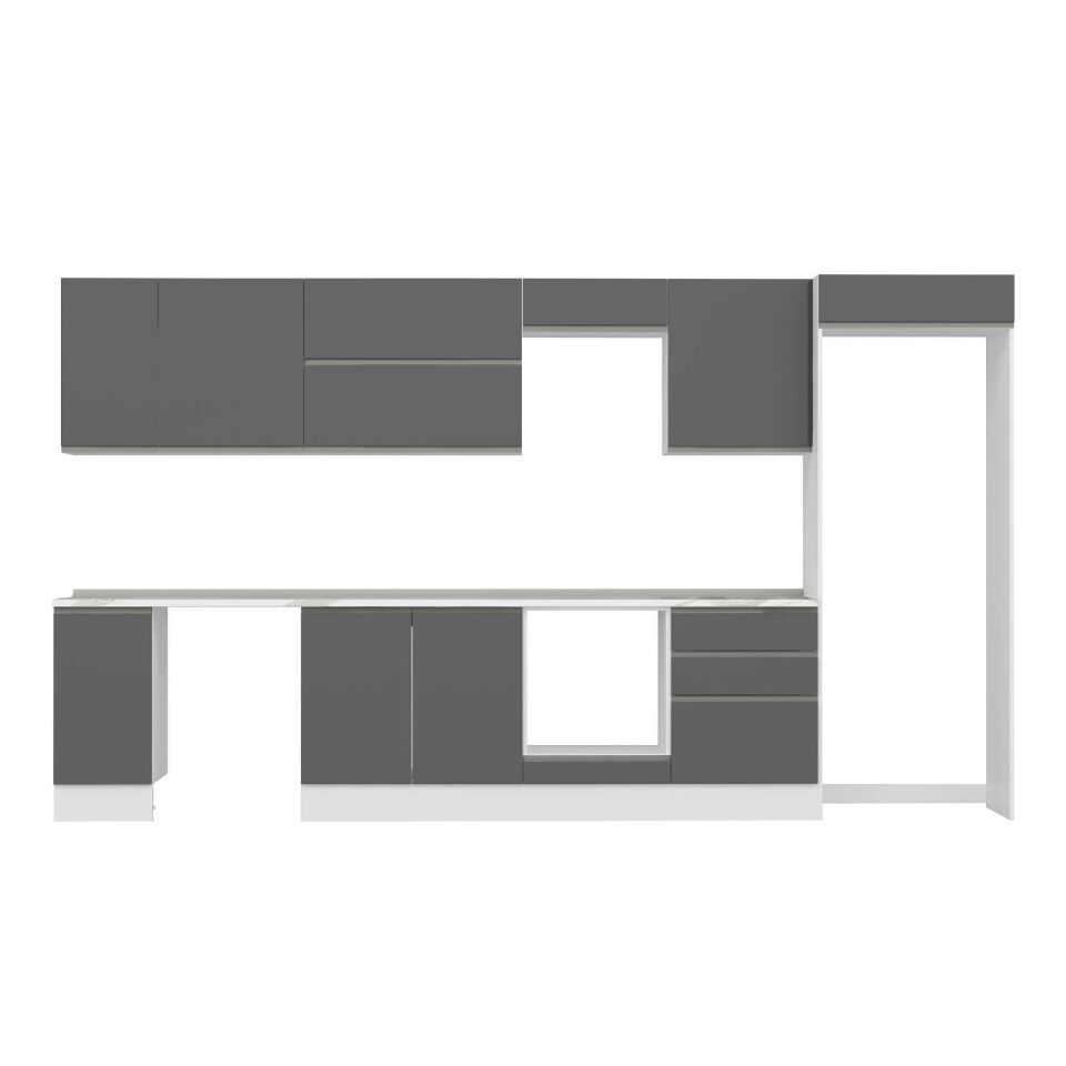 Alvinka 380X222 Cm High Gloss Mutfak Dolabı Mb-E80S40S60-2 High Gloss | Antrasit - Mdf