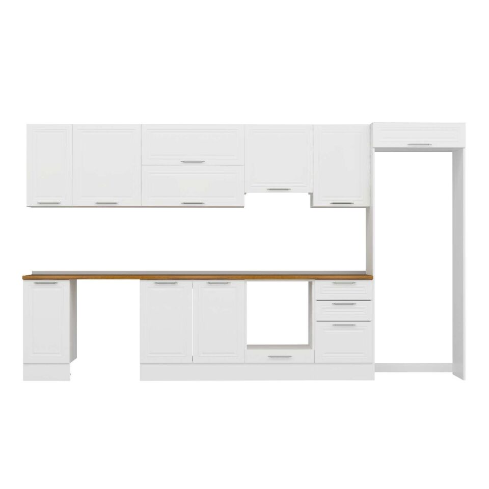 Alvinka 380X222 Cm Klasik Mebran Mutfak Dolabı Mb-E90S40S50-1 Mebran | Beyaz - Mdf