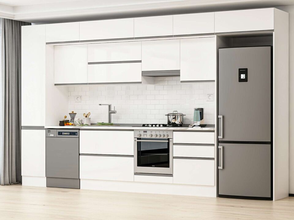 Alvinka 385X240 Cm High Gloss Mutfak Dolabı Mbb-E80B45S60-1 High Gloss | Beyaz - Suntalam