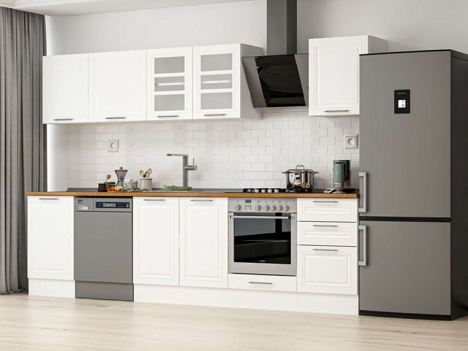 Alvinka 310X210 Cm Klasik Mebran Mutfak Dolabı M-E90S50S50-3 Mebran | Beyaz - Suntalam