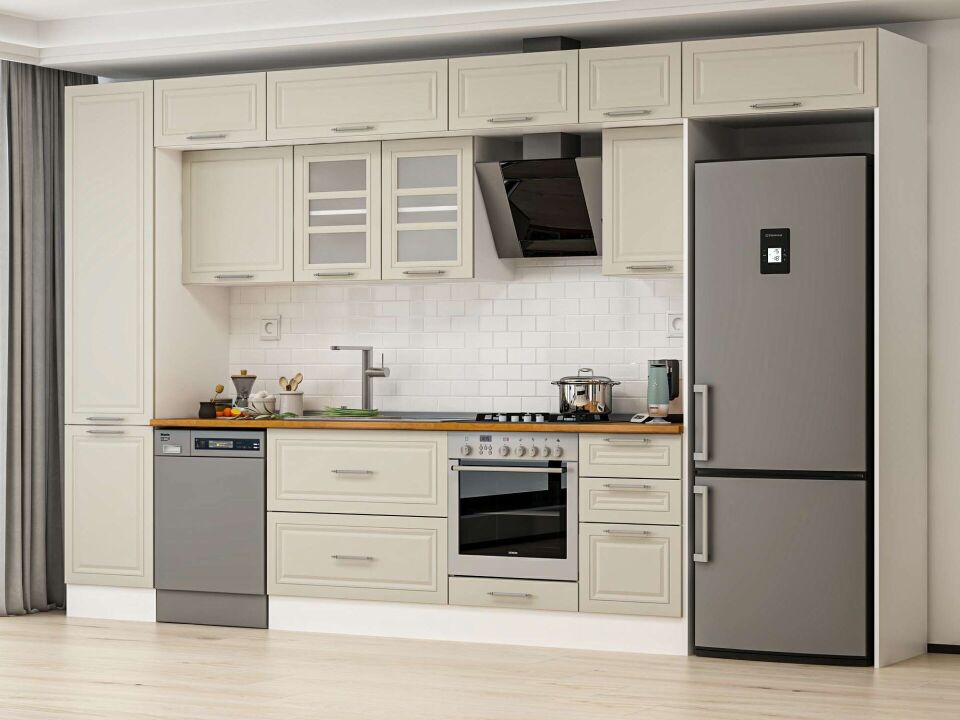 Alvinka 375X240 Cm Klasik Mebran Mutfak Dolabı Mbb-E80B50S45-3 Mebran | Kumtaşı - Suntalam