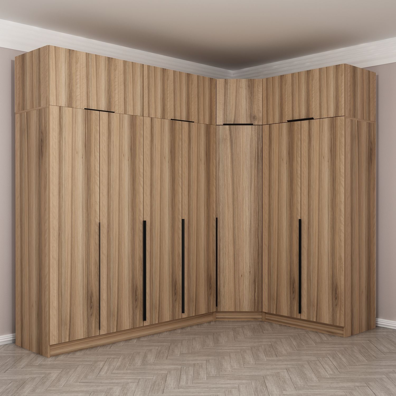 Kaleplus 7 Kapaklı 2 Çekmeceli Köşe Dolap + Yüklük Dore Dore Plus