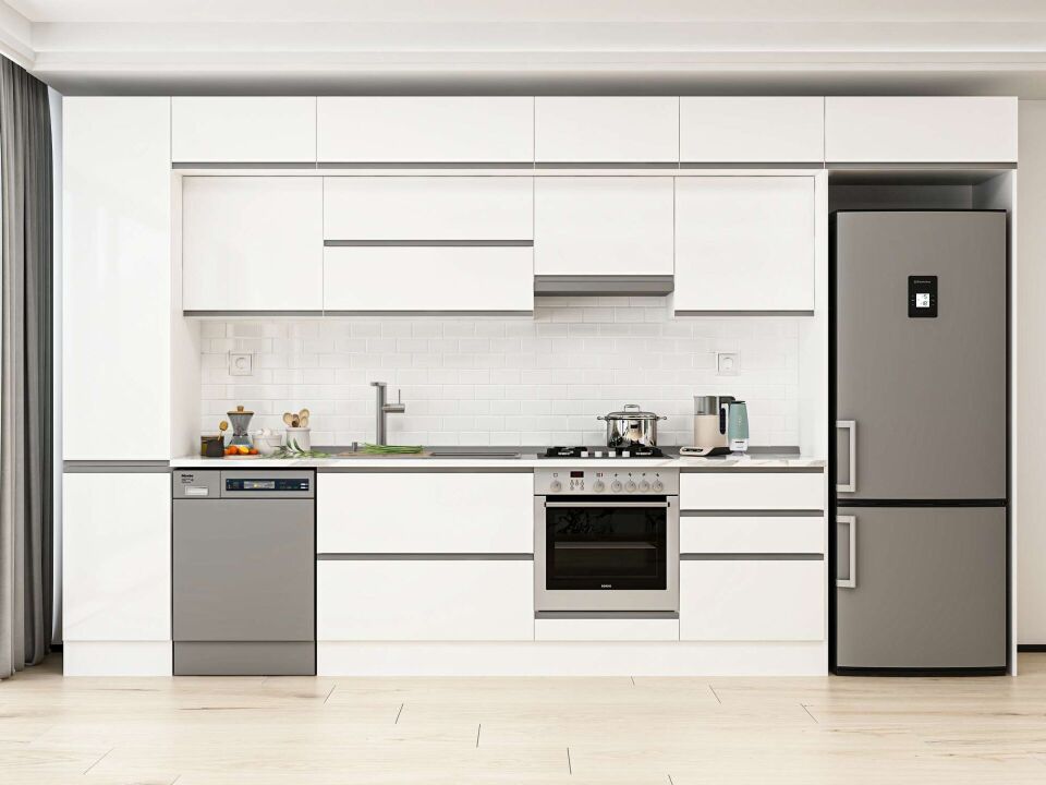 Alvinka 385X240 Cm High Gloss Mutfak Dolabı Mbb-E80B45S60-1 High Gloss | Beyaz - Mdf