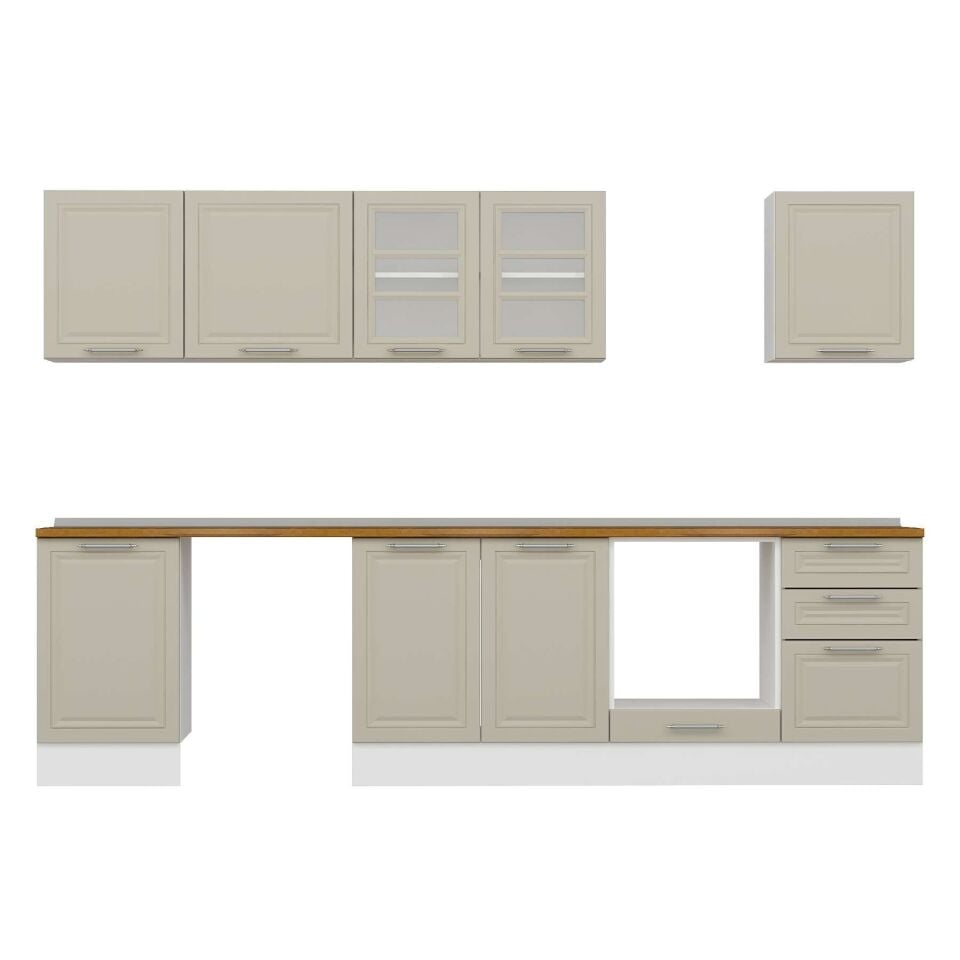 Alvinka 310X210 Cm Klasik Mebran Mutfak Dolabı M-E90S50S50-3 Mebran | Kumtaşı - Suntalam