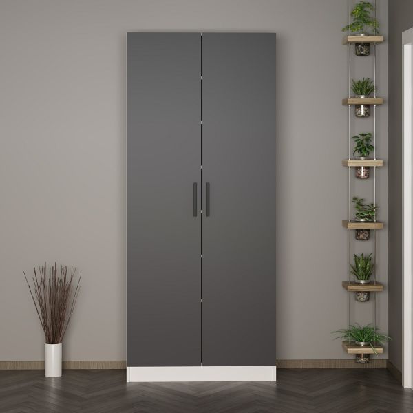 Minar Kale 210 Cm 2 Kapaklı 2B Raf Portmanto Beyaz Antrasit