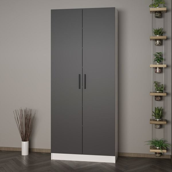 Minar Kale 210 Cm 2 Kapaklı 2B Raf Portmanto Beyaz Antrasit