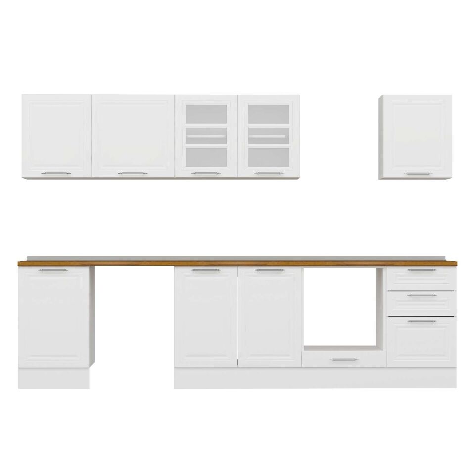 Alvinka 310X210 Cm Klasik Mebran Mutfak Dolabı M-E90S50S50-3 Mebran | Beyaz - Mdf