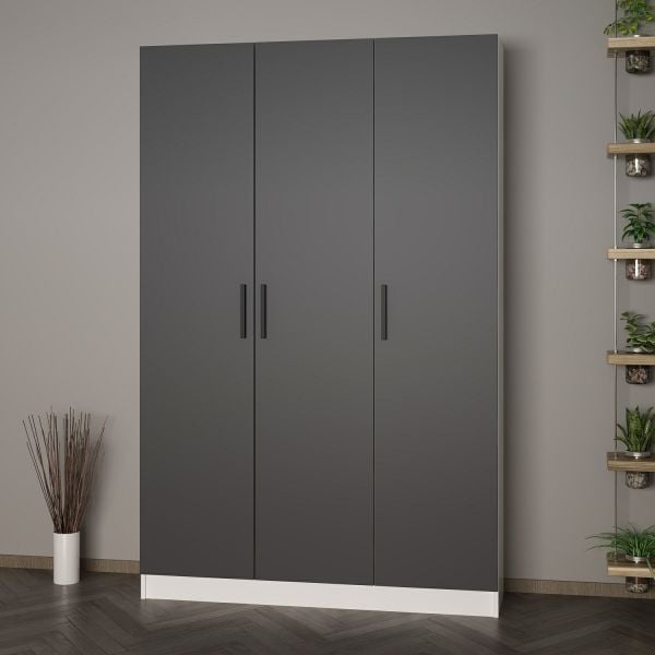 Minar Kale 210 Cm 3 Kapaklı 1B Raf Portmanto Beyaz Antrasit