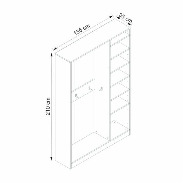 Minar Kale 210 Cm 3 Kapaklı 1B Raf Portmanto Beyaz Antrasit