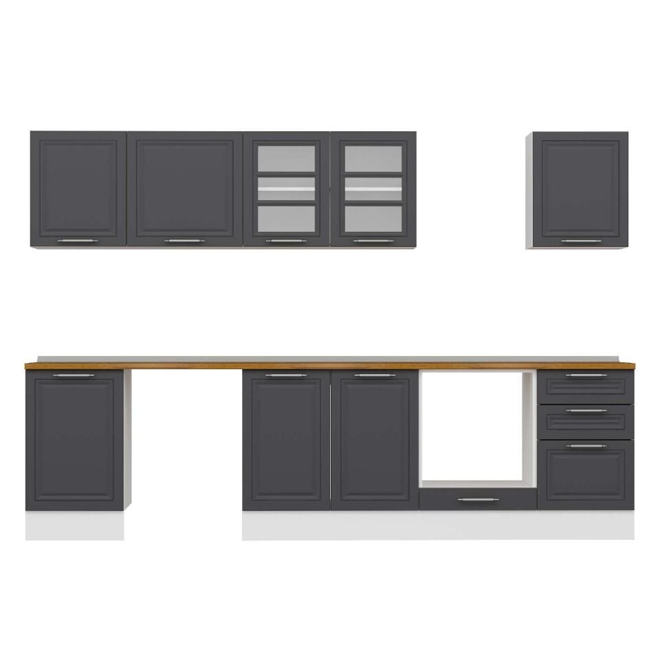 Alvinka 310X210 Cm Klasik Mebran Mutfak Dolabı M-E90S50S50-3 Mebran | Antrasit - Mdf