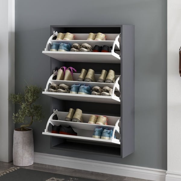 Lupa Düşer Kapaklı 3 Bölmeli Ayakkabılık - Antrasit