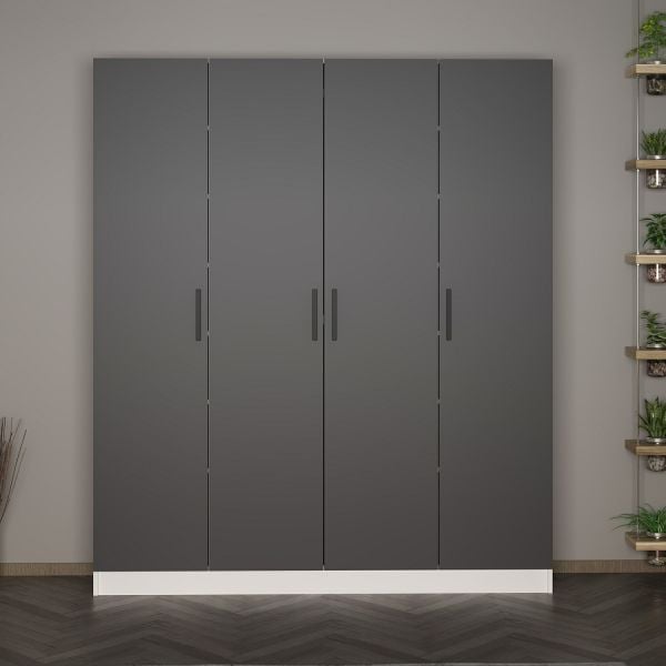 Minar Kale 210 Cm 4 Kapaklı 2B Raf Portmanto Beyaz Antrasit