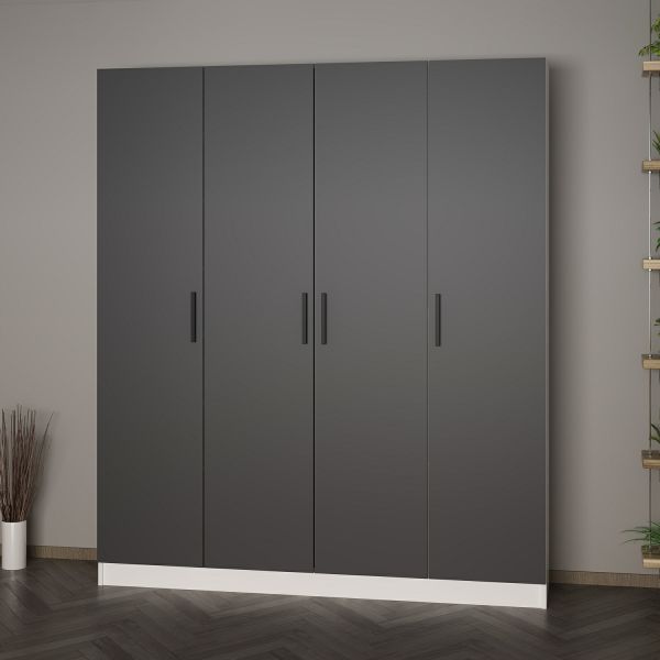 Minar Kale 210 Cm 4 Kapaklı 2B Raf Portmanto Beyaz Antrasit