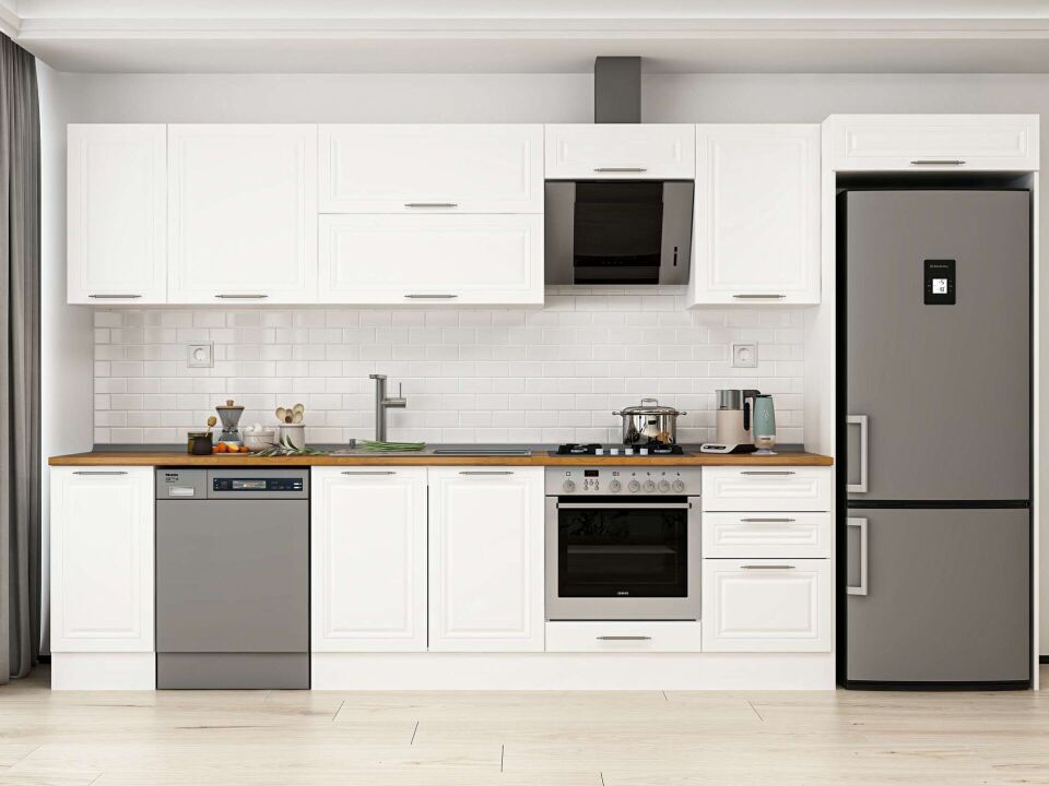 Alvinka 380X222 Cm Klasik Mebran Mutfak Dolabı Mb-E90S40S50-2 Mebran | Beyaz - Mdf