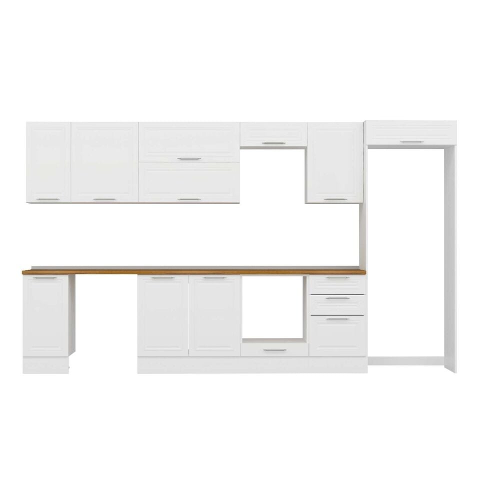 Alvinka 380X222 Cm Klasik Mebran Mutfak Dolabı Mb-E90S40S50-2 Mebran | Beyaz - Mdf