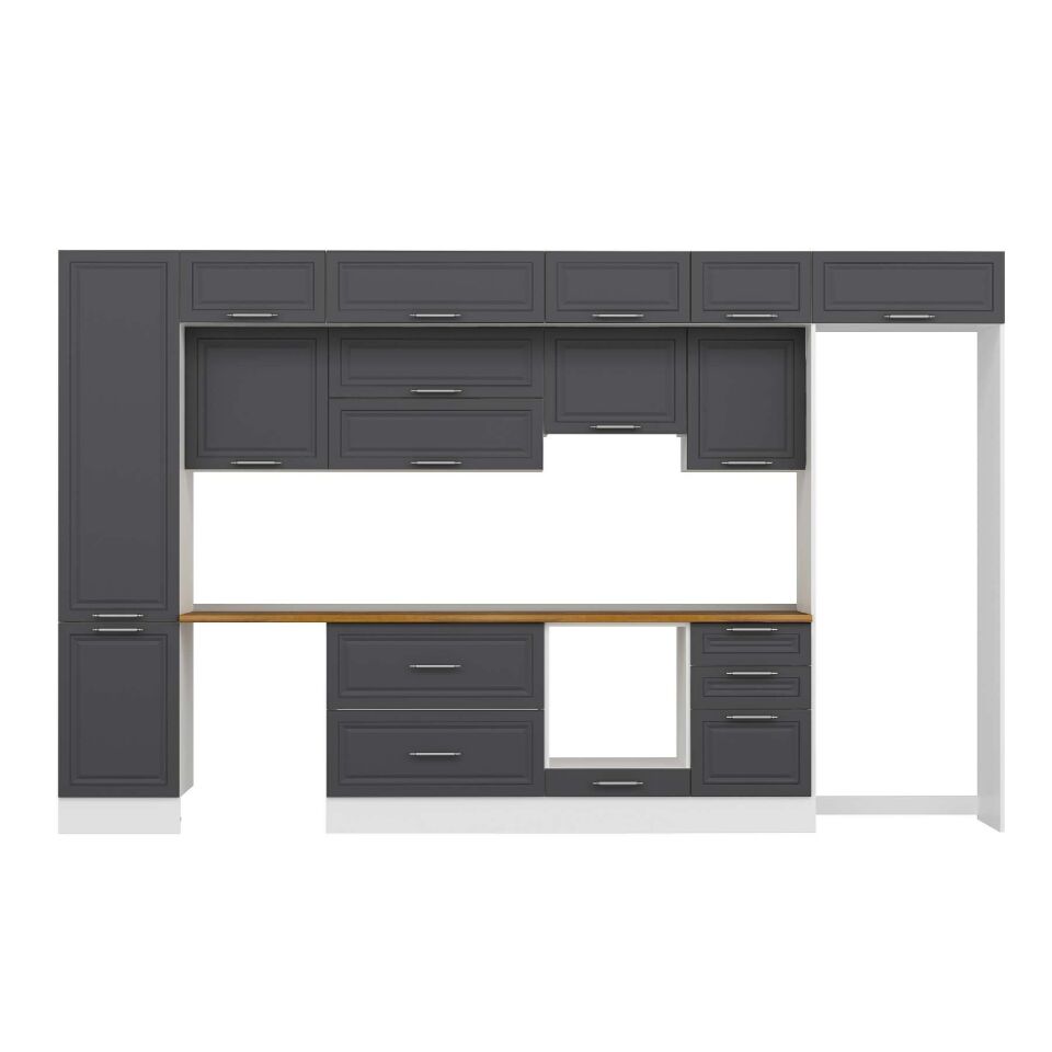 Alvinka 380X240 Cm Klasik Mebran Mutfak Dolabı Mbb-E80B50S50-1 Mebran | Antrasit - Suntalam