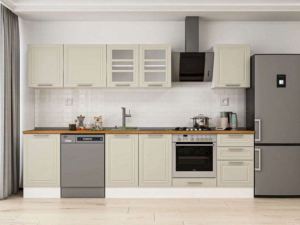 Alvinka 310X210 Cm Klasik Mebran Mutfak Dolabı M-E90S50S50-3 Mebran | Kumtaşı - Mdf