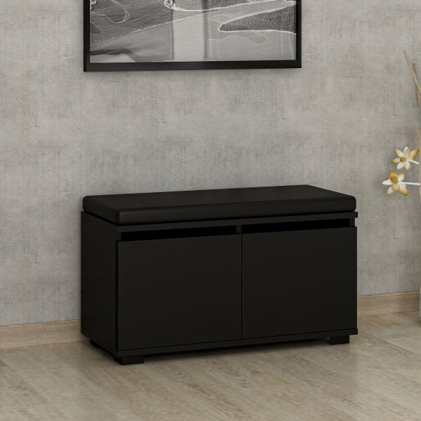 Minar Drago Oturaklı Ayakkabılık ve Puf - Siyah