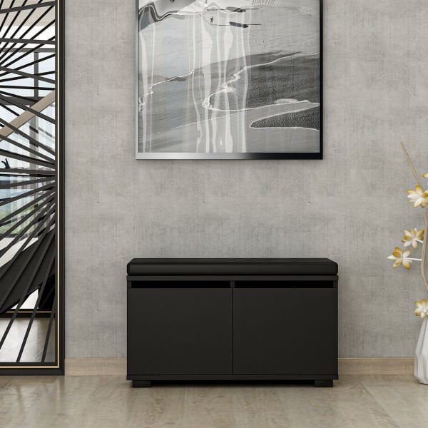 Minar Drago Oturaklı Ayakkabılık ve Puf - Siyah