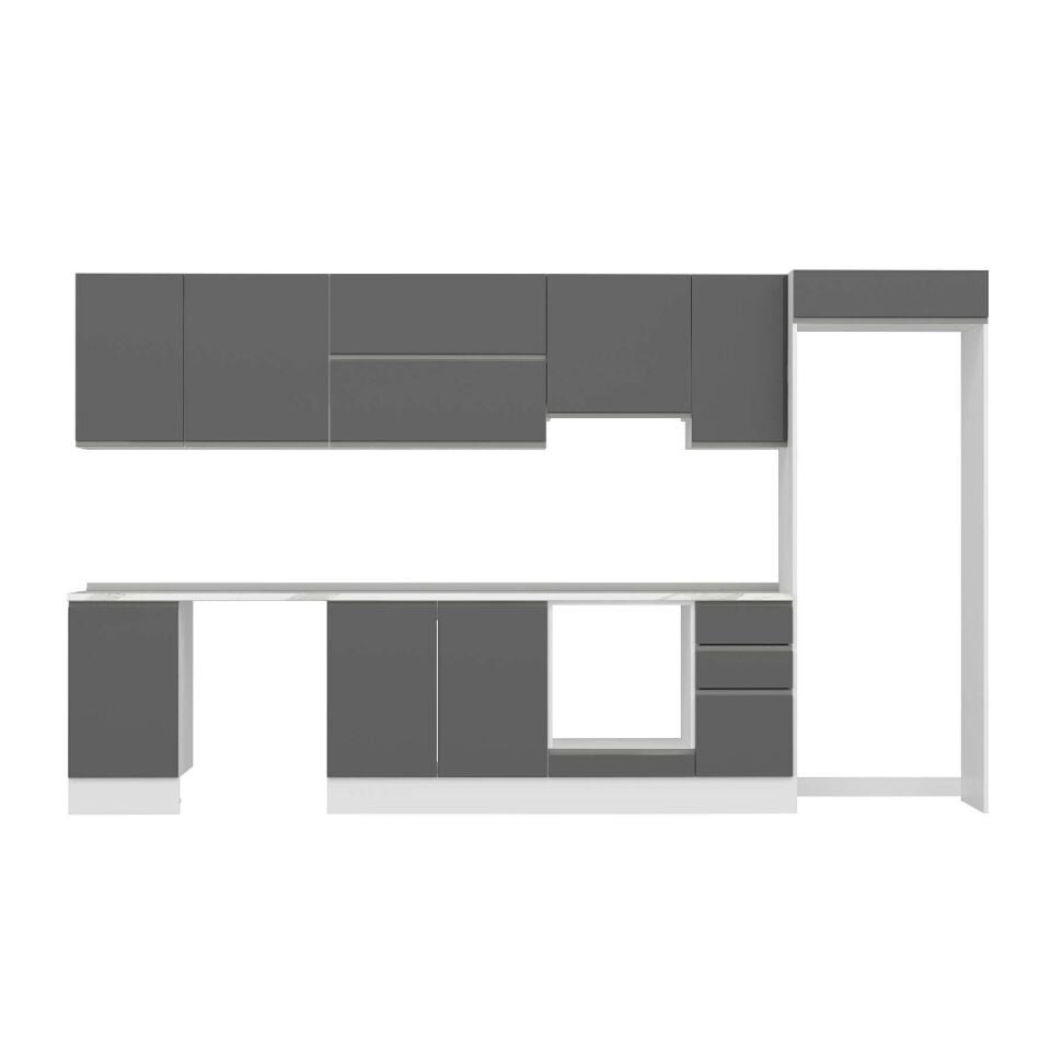 Alvinka 365X222 Cm High Gloss Mutfak Dolabı Mb-E80S45S40-1 High Gloss | Antrasit - Suntalam