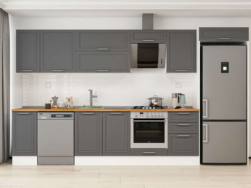 Alvinka 380X222 Cm Klasik Mebran Mutfak Dolabı Mb-E90S40S50-2 Mebran | Antrasit - Mdf