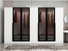 Kale Plus 7 Mebran Kapaklı 4Ç Dolap Beyaz Mebran Füme Cam 210CM