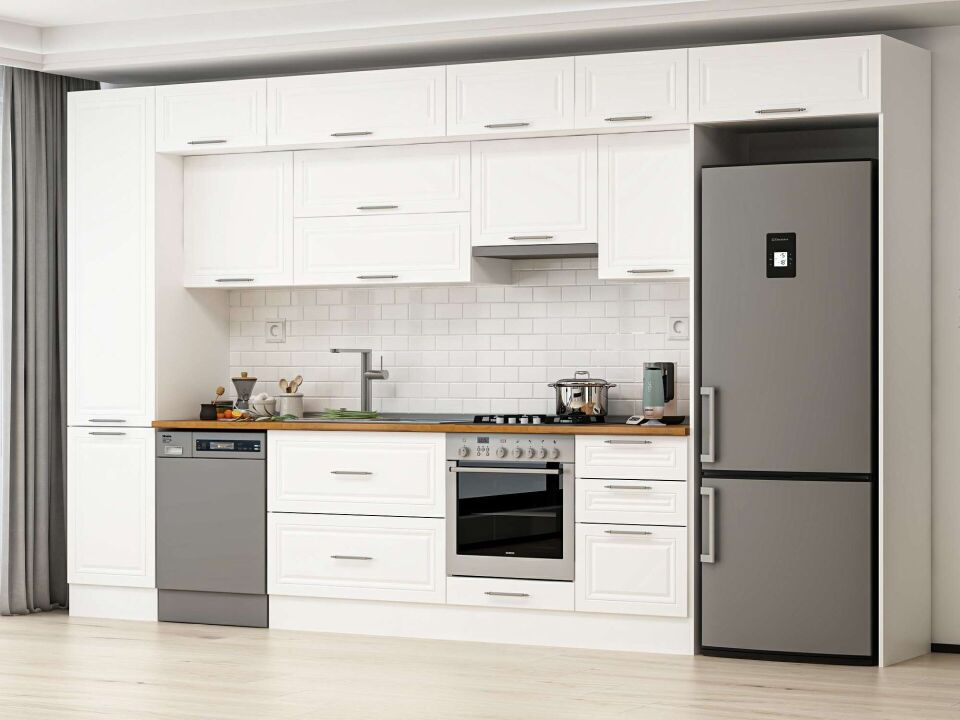 Alvinka 380X240 Cm Klasik Mebran Mutfak Dolabı Mbb-E80B50S50-1 Mebran | Beyaz - Mdf