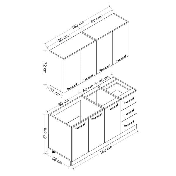Minar 160 Cm Mutfak Dolabı Beyaz Antrasit 160-A1