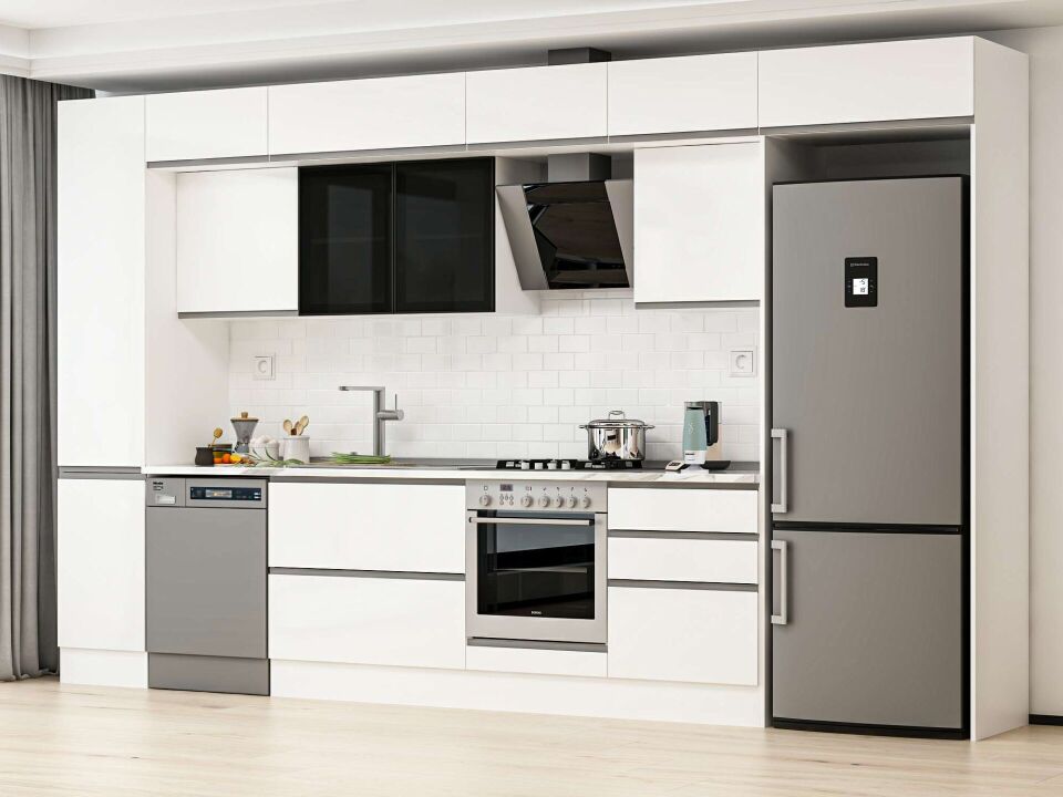 Alvinka 385X240 Cm High Gloss Mutfak Dolabı Mbb-E80B45S60-3 High Gloss | Beyaz - Mdf